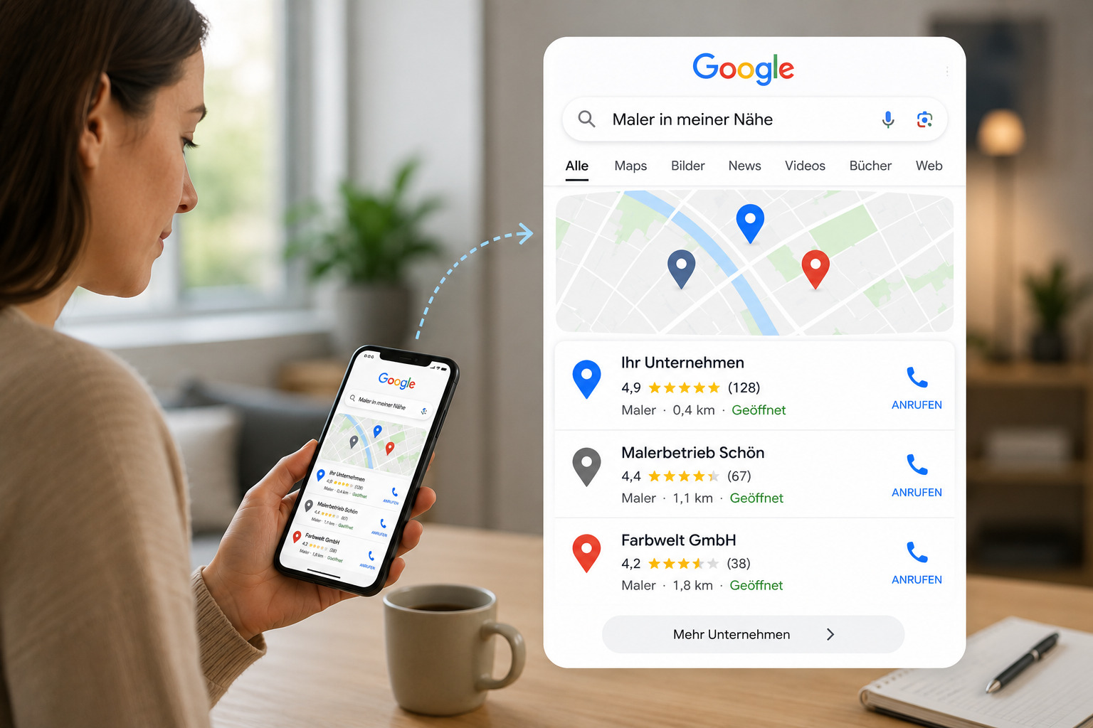 Platzhalter: Person bei der lokalen Google-Suche